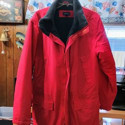 🍀 LANDS' END Mens L 42-44 POLARTEC Winter Coat USED Red Large Good Condition