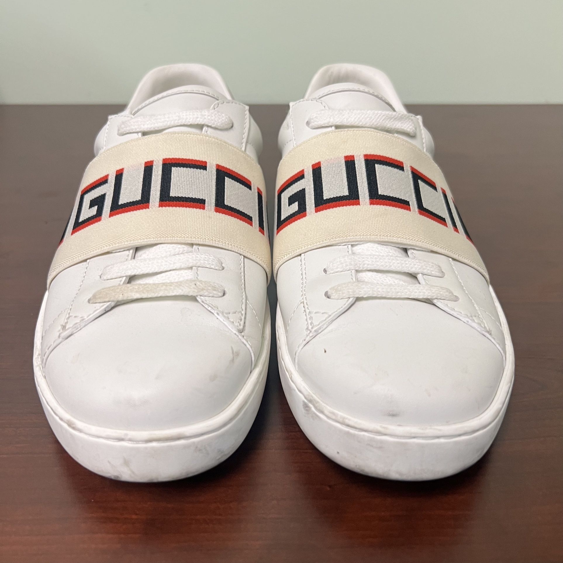 Gucci Stripe Leather Sneaker Ivory White Red Black 523469 US Men 6.5 US Woman 8.5 EU 40.5 Used for Sale in Montclair CA OfferUp