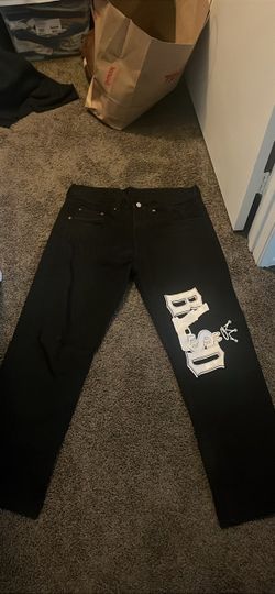 Black Jeans with Graphic Leg Print