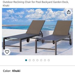 QAQA Patio Chaise Lounge Set of 2, Outdoor Lounge Chairs with 5 Adjustable Positions and Wheels, All Weather Outdoor Reclining Chair for Pool Backyard