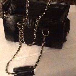 Black Quilted Boots & Barkley small pet carrier gold tone chain