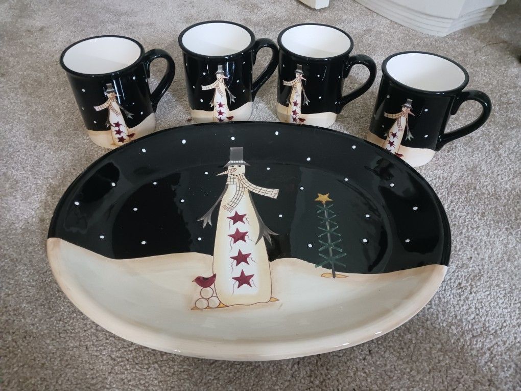 Beautiful Winter Platter And Cups