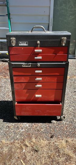 Vintage Homak two piece rolling toolbox
