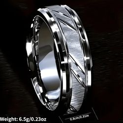 Men's 8mm Tungsten Grooved Beveled-Edges Engagement Wedding Band