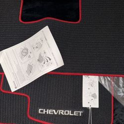 Chevrolet First & Second Row Premium Carpet Mats In Jet Black With Racer Red Binding For Front Wheel Drive FWD