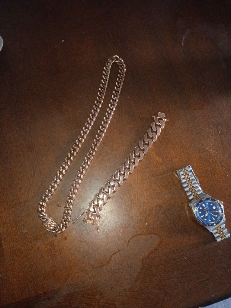 22mm Bracelet 14 Mm Chain Rose Gold Stainless Steel Miami Cuban