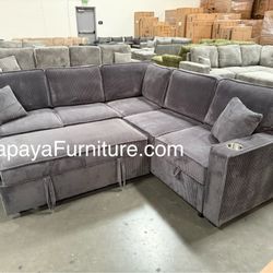 New! Dark Grey corduroy Sectional Sofa Bed, Sectional Sofa Bed, Grey Sofa, Sleeper Sofa, Grey Couch, Reversible Sectional,Sectional Sofa With USB PORT