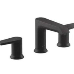 KOHLER Hint Matte Black 2-handle Single Hole WaterSense Low-arc Bathroom Sink Faucet with Drain with Deck Plate Item #  Model #K-97093-4-BL