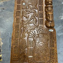 Beautiful Haida design cribbage board, totem pole and various motifs