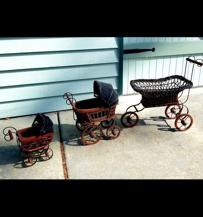 Set Of 3 Antique Doll Carriages