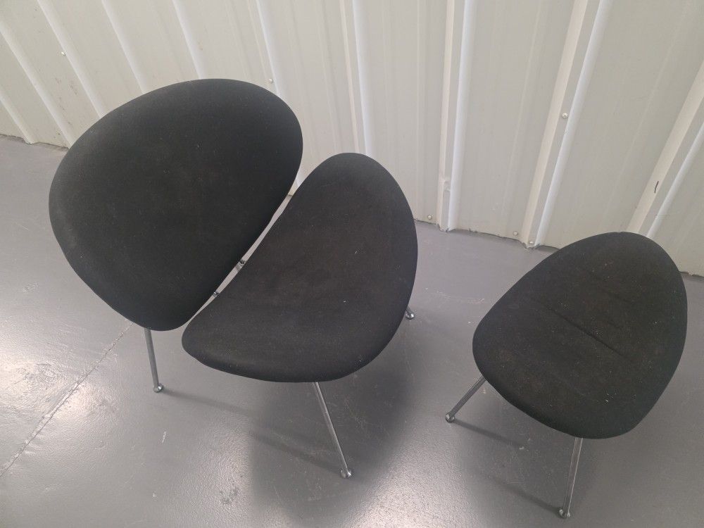 Big Black cushion chair with foot stool