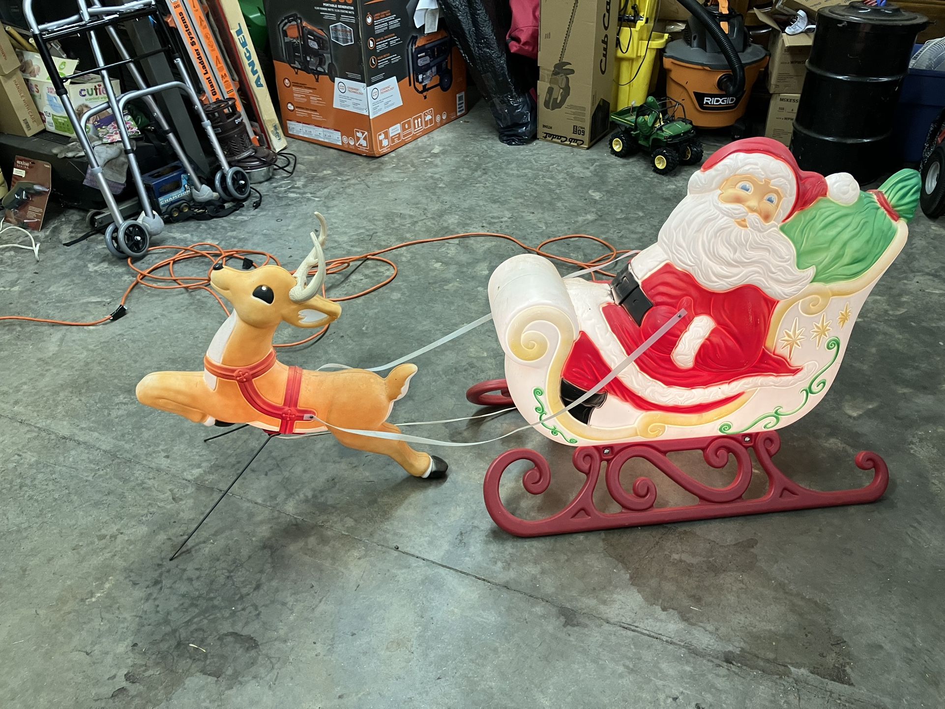 Vintage Blow Mold Santa And Sleigh