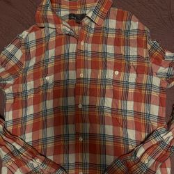 Women’s Orange Plaid Long Sleeve Button Up Shirt 