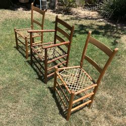 Chairs - Very Nice Vintage Lightweight Leather Mesh Wooden Seating. Please Note: Minor Restoration will be Needed on some chairs. Please Read Below:
