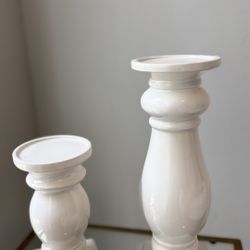 **Moving Sale: Set of White Ceramic Candle Holders**