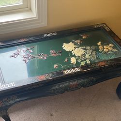 Vintage Chinese Jade Stone Shell Inlaid  Coffee Table ( Need A Piece Of Glass) 