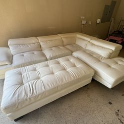 Modern Faux Leather White Sectional Sofa And Ottoman