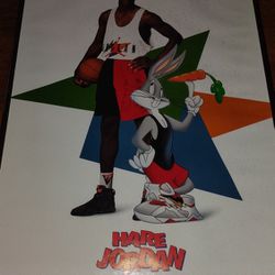 Rare 20" x 16" 1992 Nike Framed Poster Michael Jordan Bugs Bunny Looney Tunes