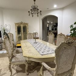 Antique Formal dining Table With Chairs and Armoire
