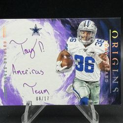 2019 Origins Rushing Stars Signatures Purple #RSS-TP Tony Pollard RC On Card Auto #/17