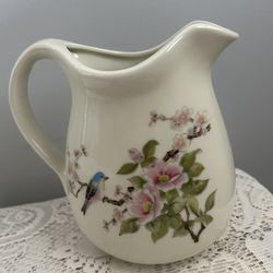 Ceramic Floral/Birds Pitcher Vase-East Wind San Francisco CA