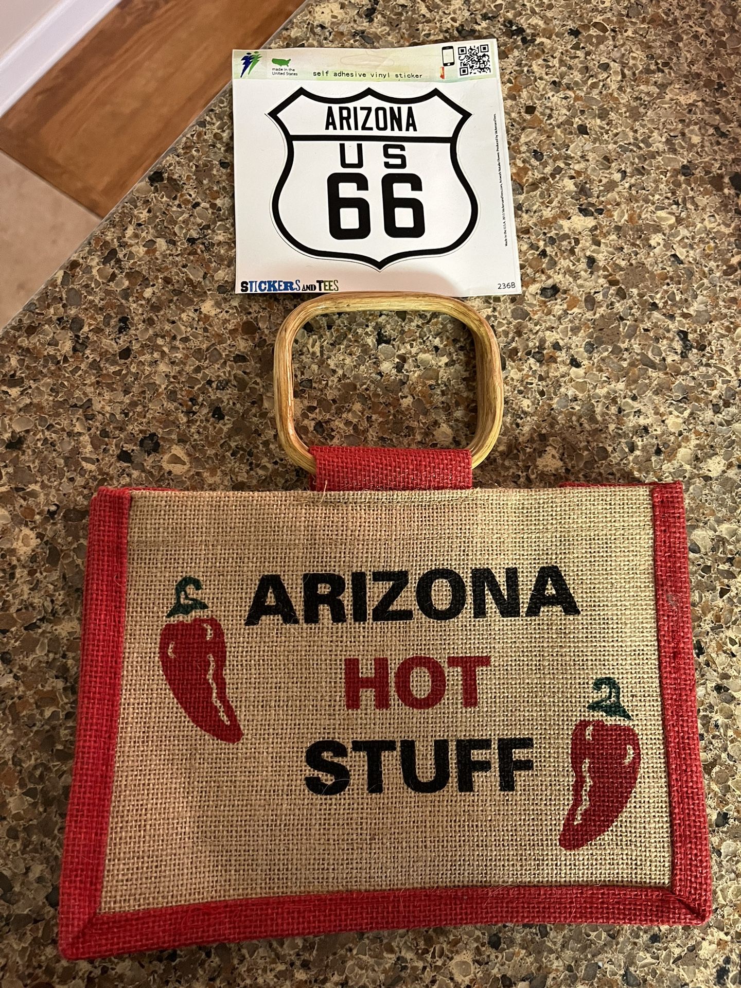 arizona hot sutff pepper design bag and vinyl sticker us 66