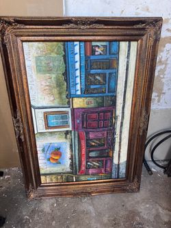 French Street Scene Framed Oil Painting