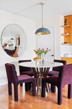 Anthropologie Asta Beige Marble and Wood Dining Table 48x48 Inches - New York, NY