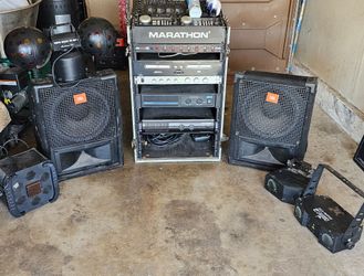American dj setup with jbl speakers and dance floor lighting