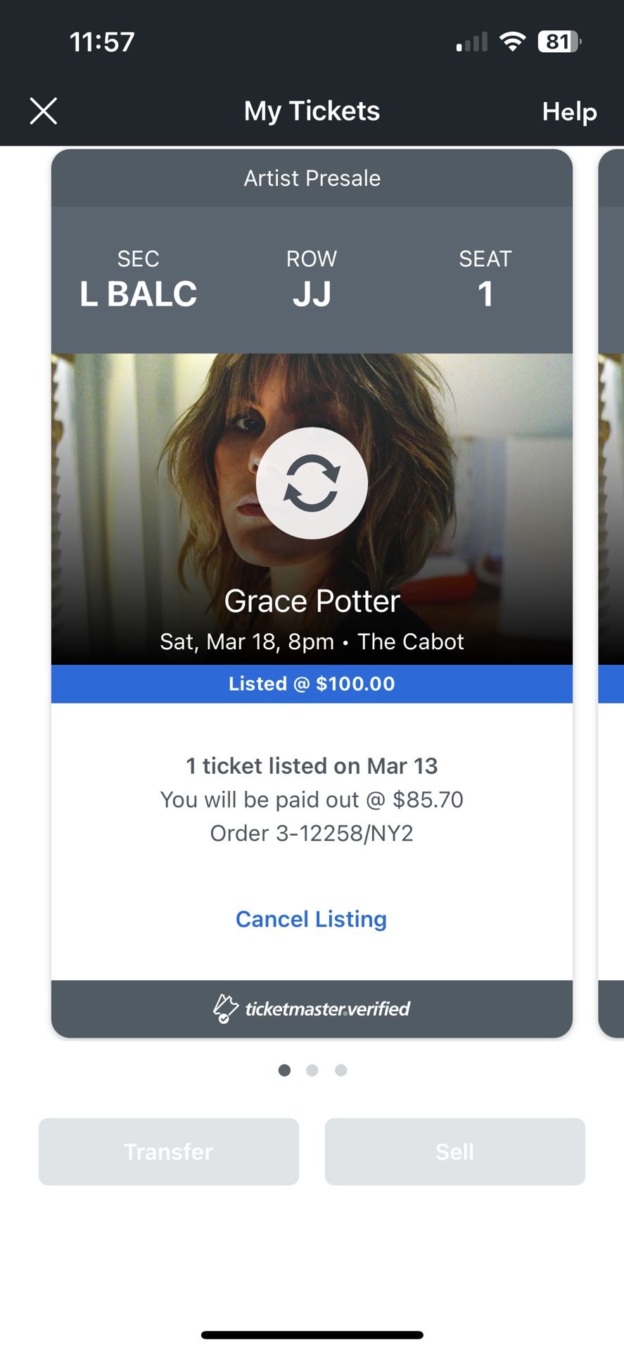 Grace Potter Tickets 3/18  - Cabot Theater $65