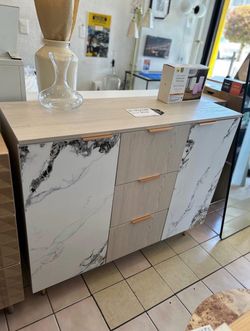Buffet Cabinet with 2 Doors and 5 Drawers, 47" Wide Modern Sideboard with Storage, Credenza Accent Cabinet, Wood Coffee Bar Console Table for Dining R