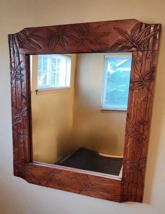 28" By 32" Carved Wood Mirror