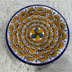 Deruta Italian Pottery Geo Peacock Feathers Large Platter 15in