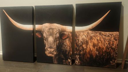 Longhorn Bull Triptych Canvas Wall Art