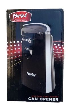 NIB PARINI Stainless Steel Accent Can Opener/Bottle Opener, 1-Touch Button Press