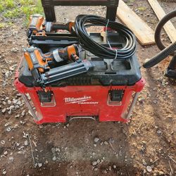 Milwaukee Tool Box & 2 Finish Nail Guns
