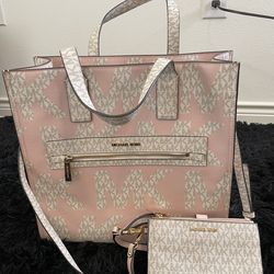 Light Pink MK Michael Kors Kenly logo LG tote