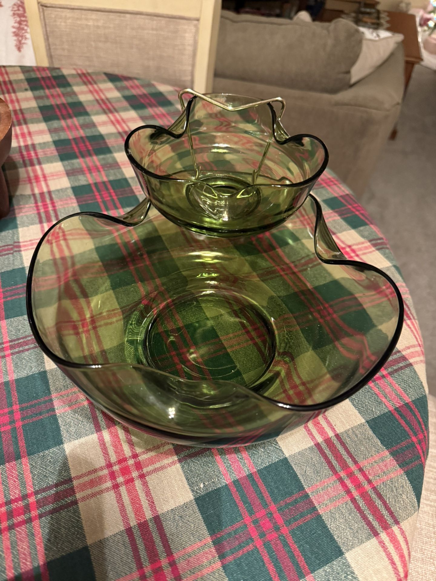 Vintage Green Anchor Hocking Chip And Dip Set