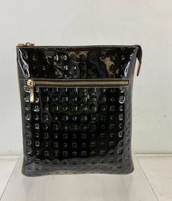Arcadia Gloss Black Debossed Patent Leather Top Zip Crossbody Bag