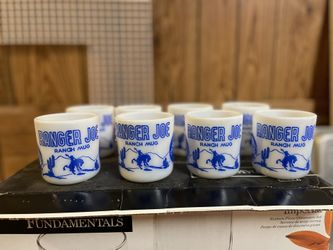 12 vintage Ranger Joe Milk Glass Cups…Rare