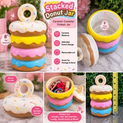 Stacked Donut Ceramic Canister / Trinket Jar – Colorful Glazed Decor