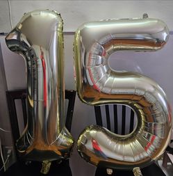 Gold "15" Number Balloons for 15th Birthday or Anniversary