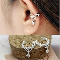 Without Pierced Ear Bone Folder Punk Fashion Ear Cuff Wrap Rhinestone Cartilage Clip On Earring Non Piercing Jewelry Silver one size