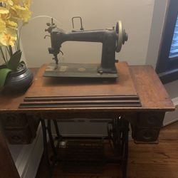 Sewing  Machine And Table Antique