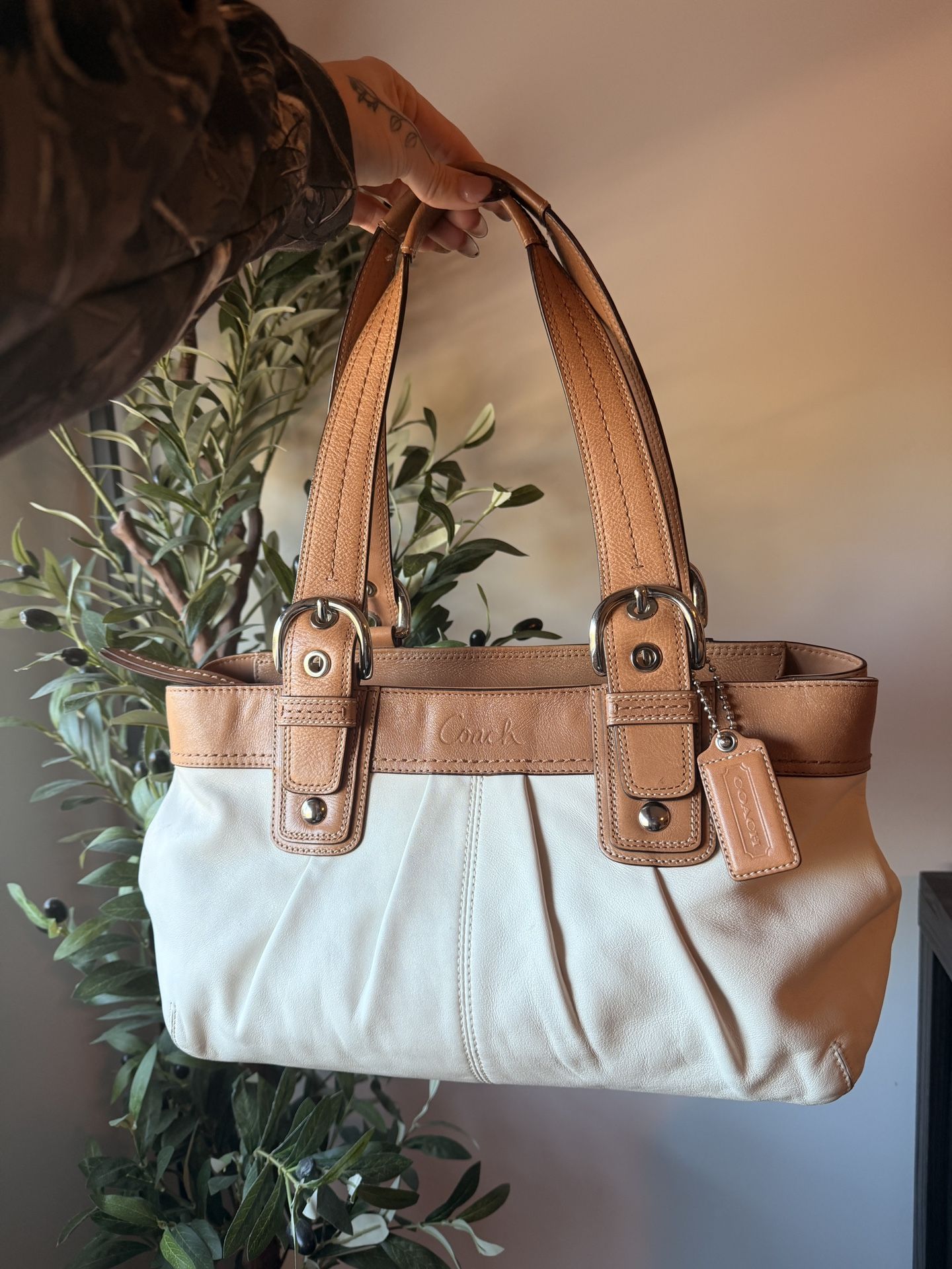 Coach Leather Pleated Tote 