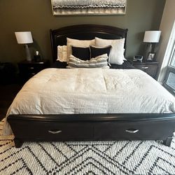 Dark Wood Bedroom Set (king  bed, nightstands, dresser with mirror )