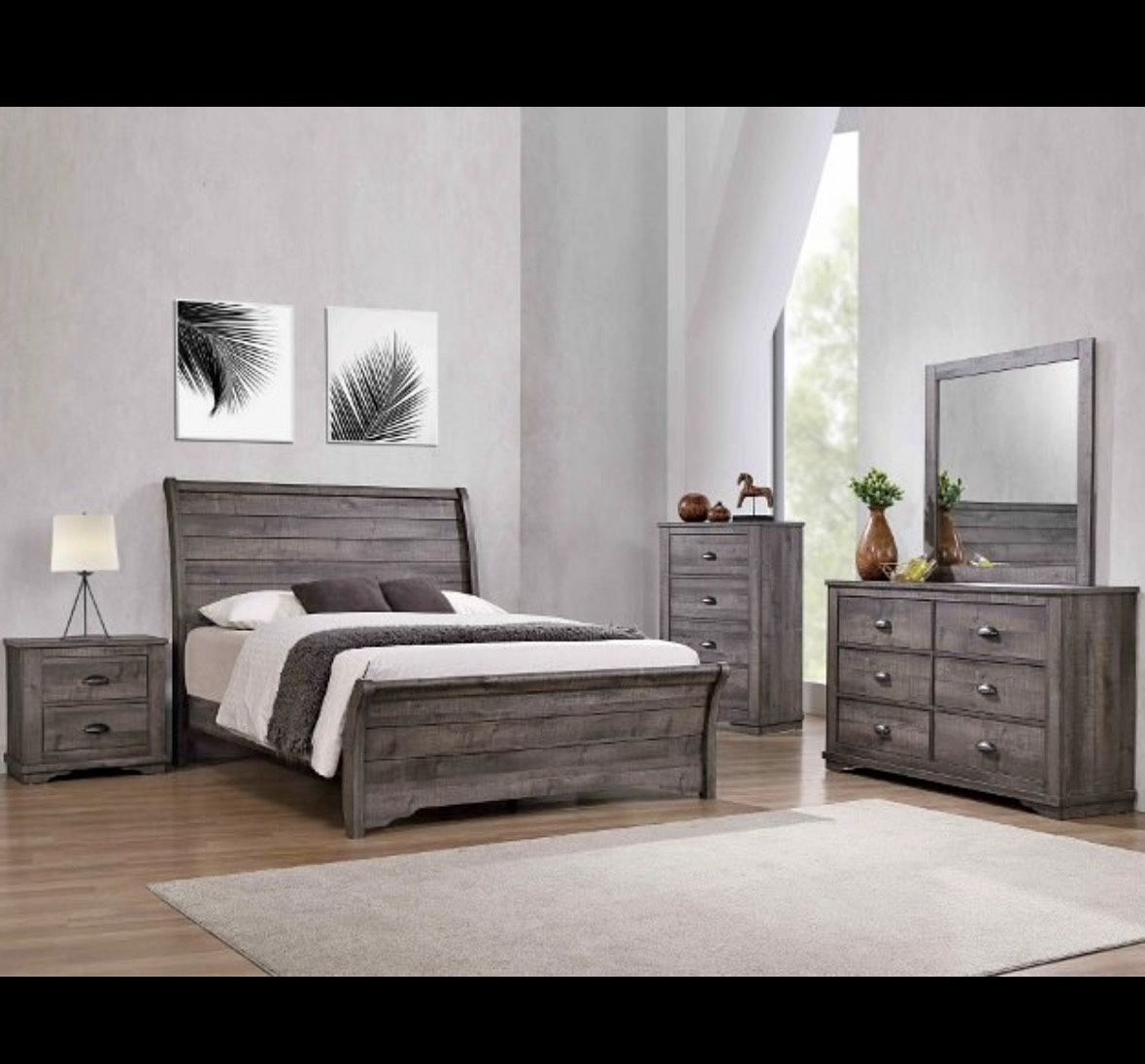 4- Pc Bedroom set Dresser,Mirror Nightstand (1) Queen size bed frame Not including Mattress and Box Sp