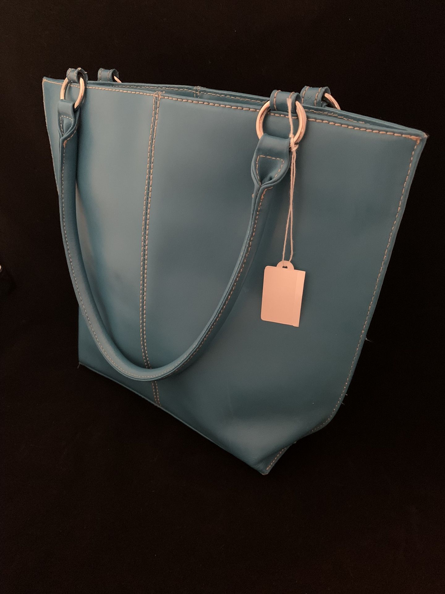 Wilsons Leather Bucket Tote Turquoise Contrast Stitching