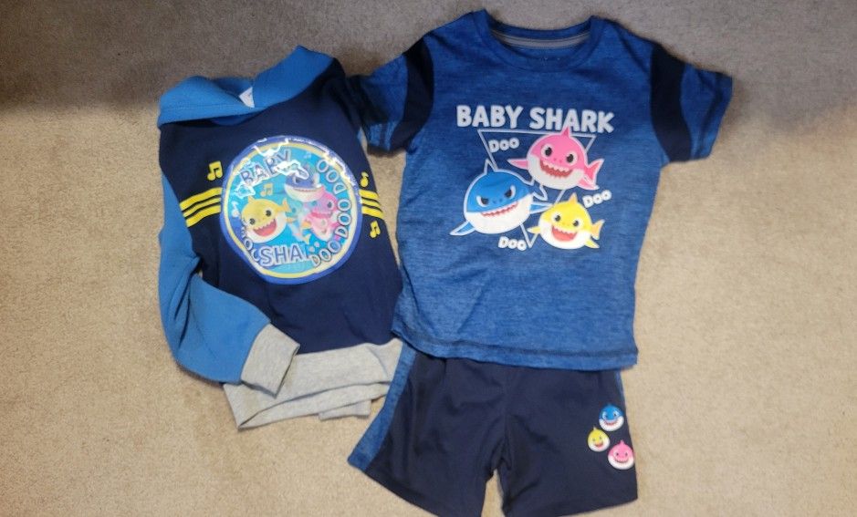 Boys 3T Baby Shark Shorts Set & 4T Hoodie