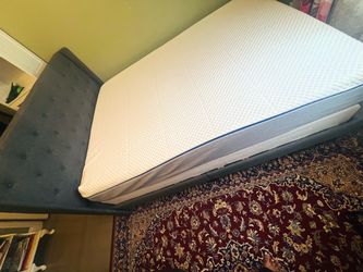 Dark Gray Tufted Upholstered Bed Frame and Mattress